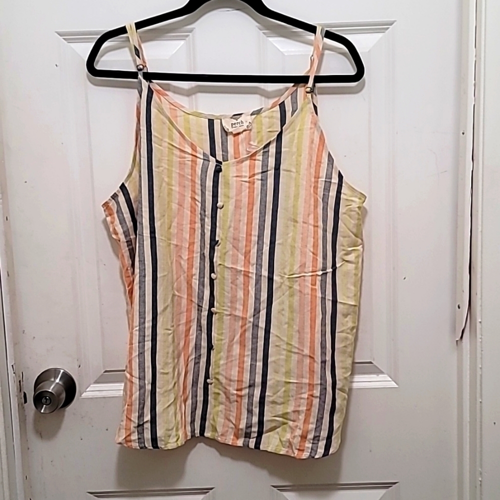 PERCH BY BLU PEPPER WOMENS STRIPED BUTTON RAINBOW‎ TANK TOP SIZE 2XL